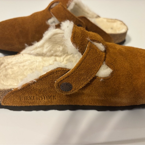 Birkenstock Brown Suede Shearling Clogs - Picture 2 of 6